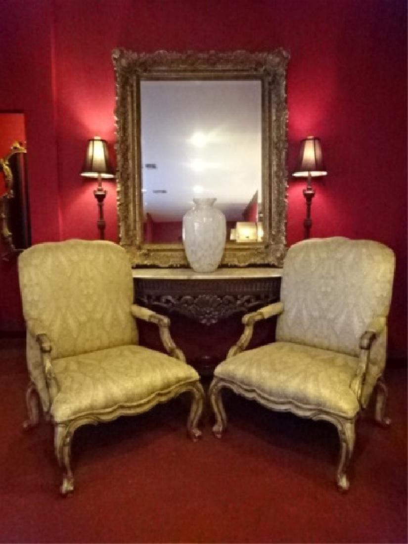 PAIR GEORGIAN STYLE OPEN ARMCHAIRS, ANTIQUED LIGHT FINI (1 of 7)