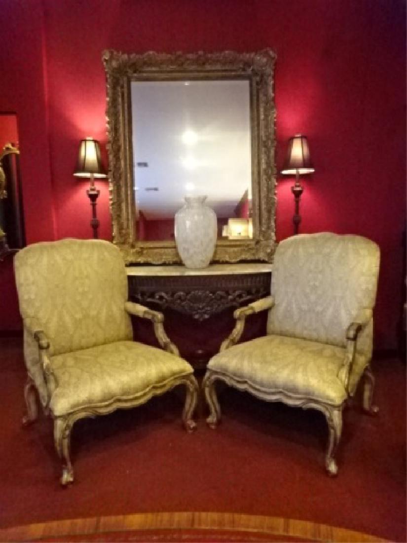 PAIR GEORGIAN STYLE OPEN ARMCHAIRS, ANTIQUED LIGHT FINI (1 of 7)