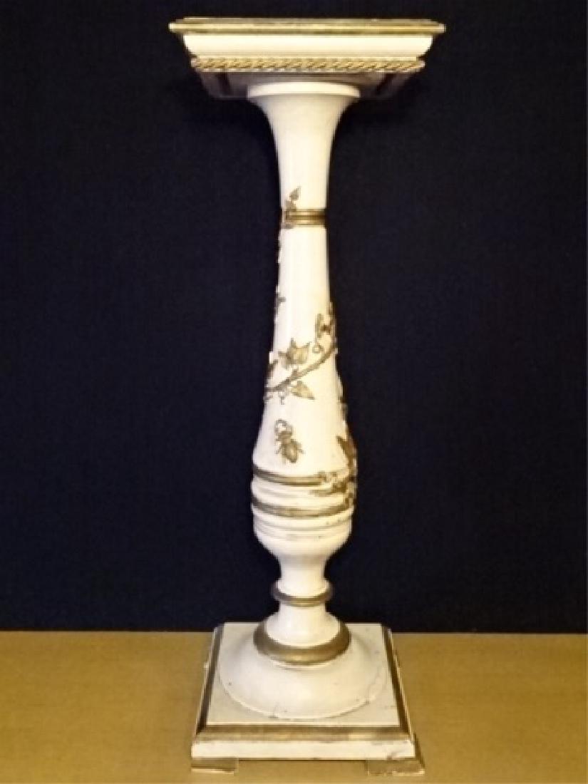 NEOCLASSICAL WOOD PEDESTAL, WHITE AND GOLD PAINTED (1 of 7)