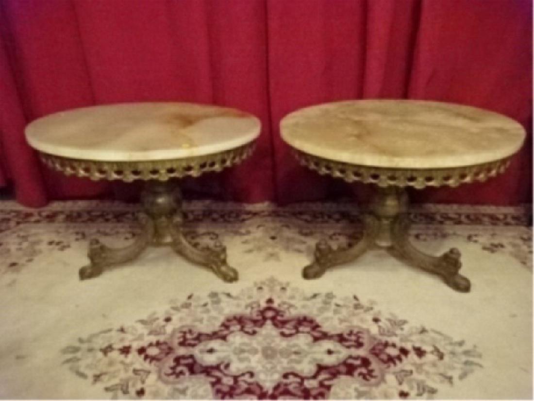 PAIR ONYX AND BRASS TABLES, MID CENTURY, HOLLYWOOD (1 of 7)