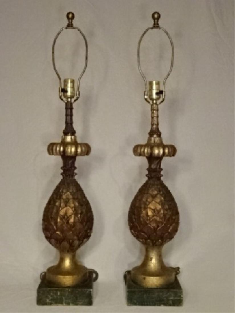 PAIR PINEAPPLE FORM LAMPS, GOLD FINISH BASES, VERY GOOD (1 of 5)