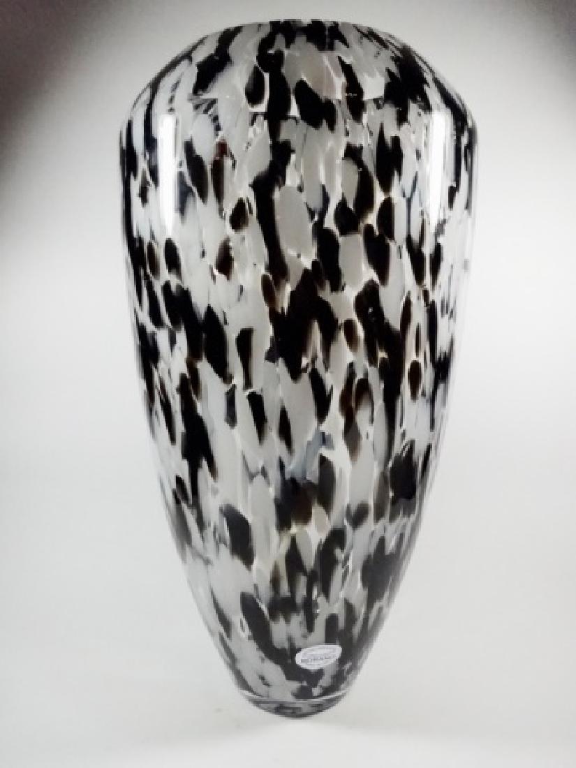 LARGE MURANO STYLE ART GLASS VASE, BLACK, WHITE & (1 of 4)