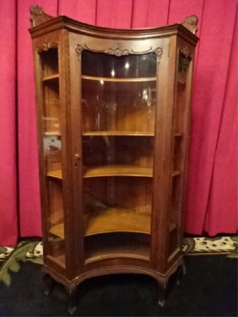 ANTIQUE CORNER CABINET, SINGLE CURVED GLASS DOOR, WOOD (1 of 7)