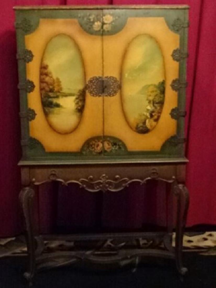 PAINTED 2 DOOR CABINET, RAISED ON 4 CABRIOLE LEGS, (1 of 11)