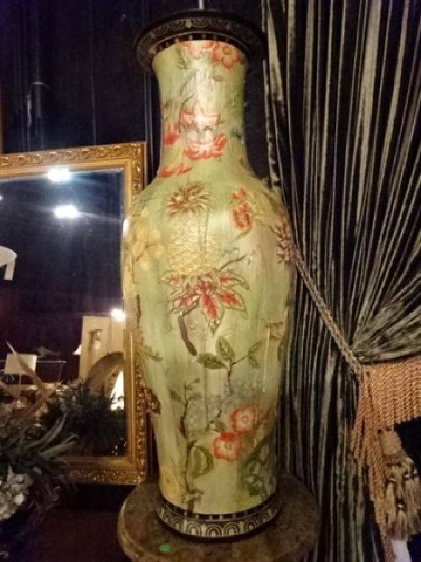 LARGE CERAMIC VASE, PAINTED FLORALS AND PINEAPPLES, (1 of 5)