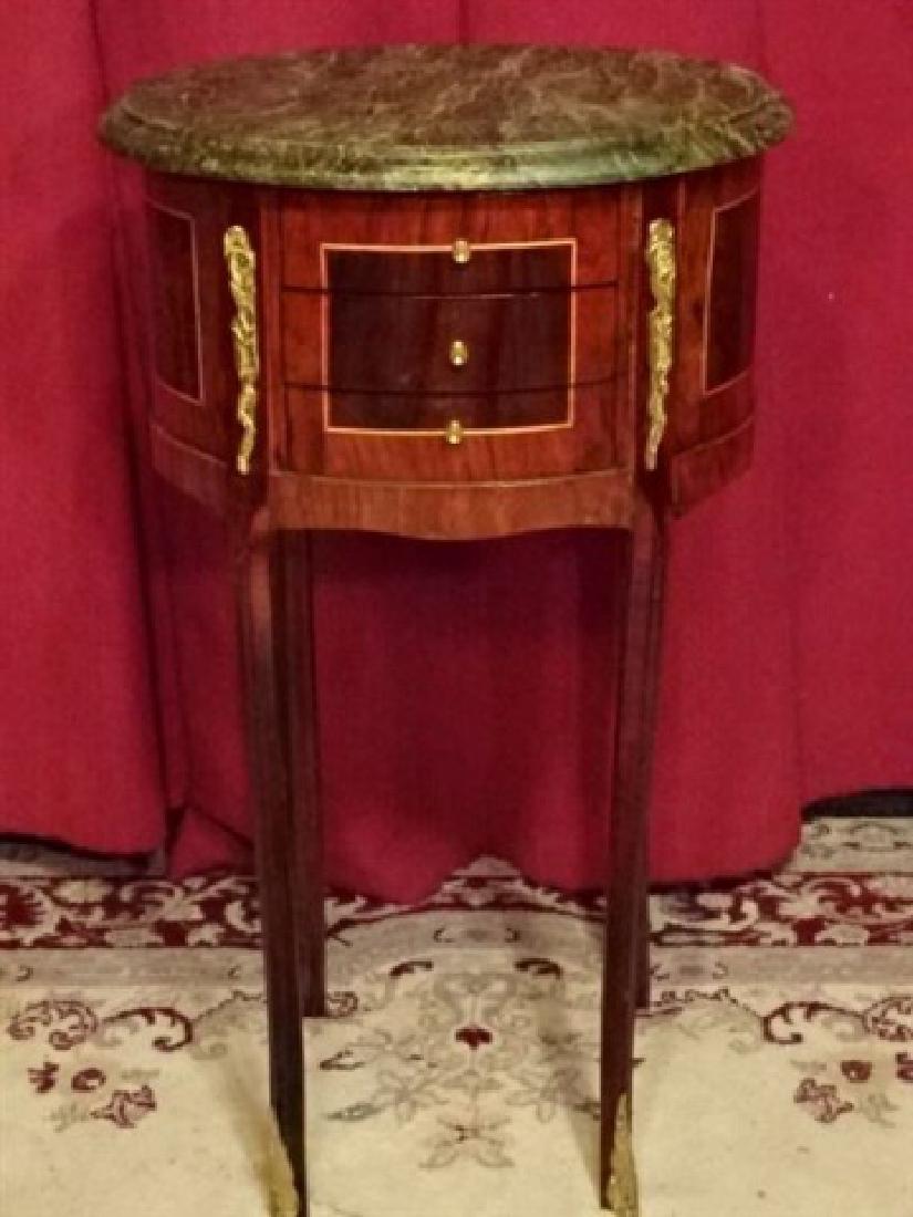 LOUIS XV STYLE OVAL TABLE, MARBLE TOP, 3 DRAWERS, GILT (1 of 7)