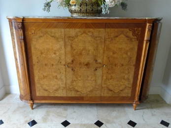 LOUIS XVI STYLE BURL WOOD CABINET, INLAID VENEERS WITH