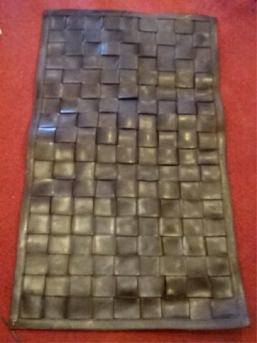 WOVEN BLACK LEATHER AREA RUG, VERY GOOD CONDITION, 57" (1 of 4)