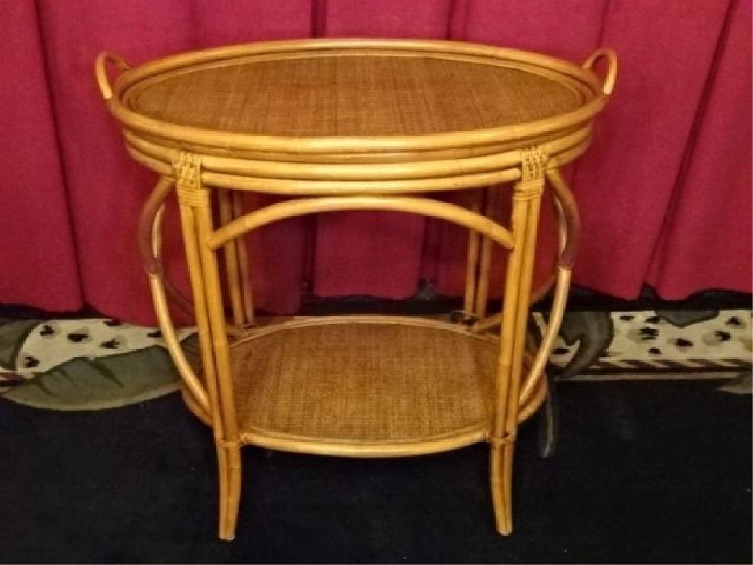 OVAL BAMBOO AND RATTAN TRAY TABLE, OVAL REMOVABLE TRAY (1 of 6)