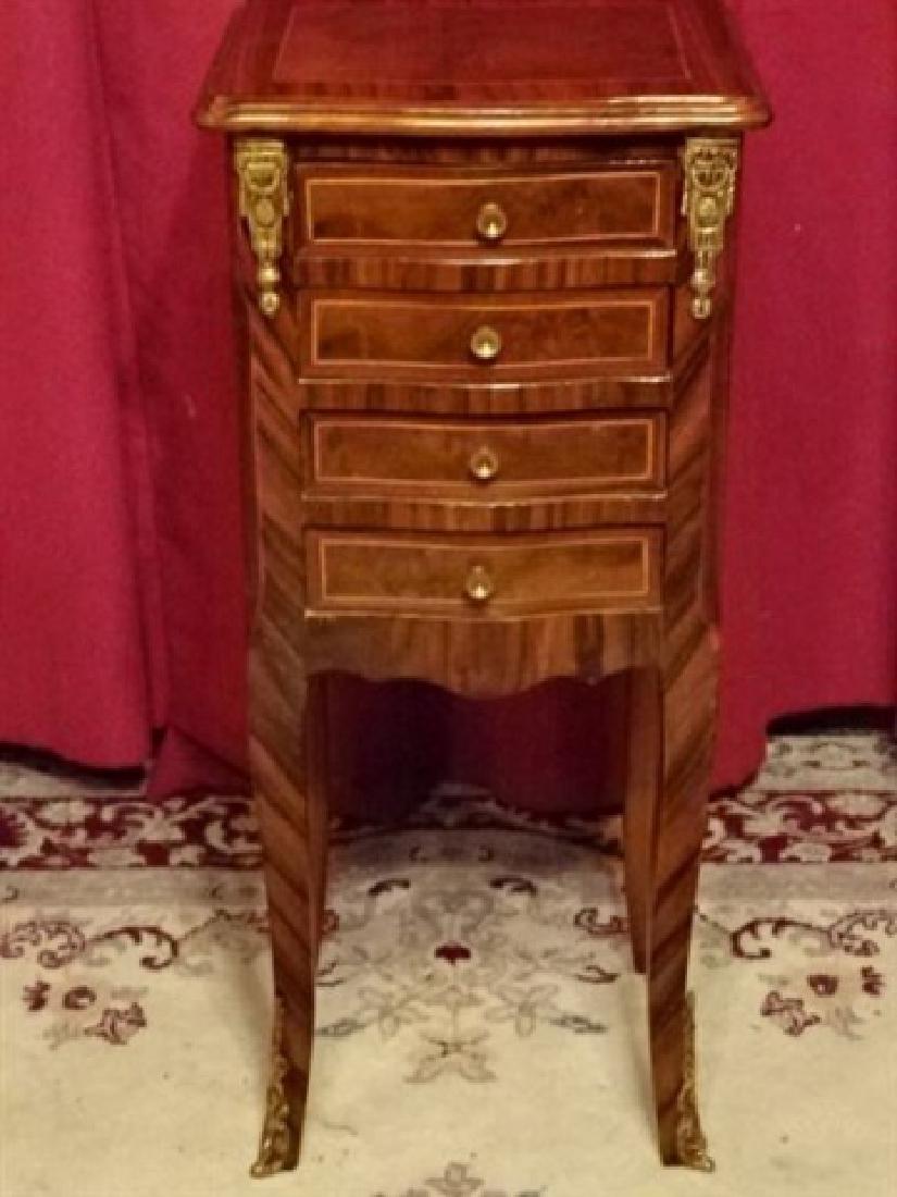 LOUIS XV STYLE TABLE, 4 DRAWERS, INLAID DESIGNS, GILT (1 of 8)