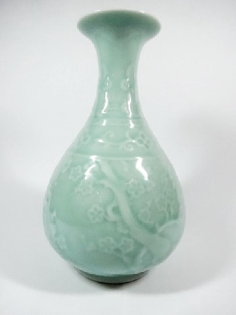 CELADON GREEN CERAMIC VASE, CHERRY BLOSSOM PATTERN, (1 of 6)