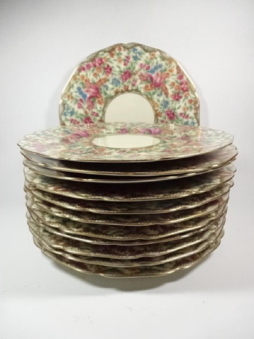 12 PC CROWN CHINA PLATES, MAYFLOWER PATTERN, MARKED (1 of 4)