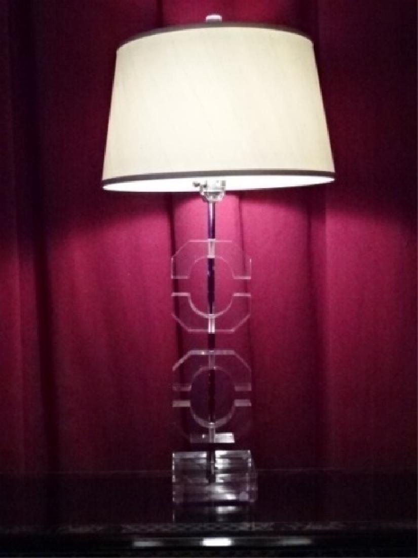 LARGE STACKED BLOCK LUCITE LAMP ON SQUARE LUCITE BASE, (1 of 7)