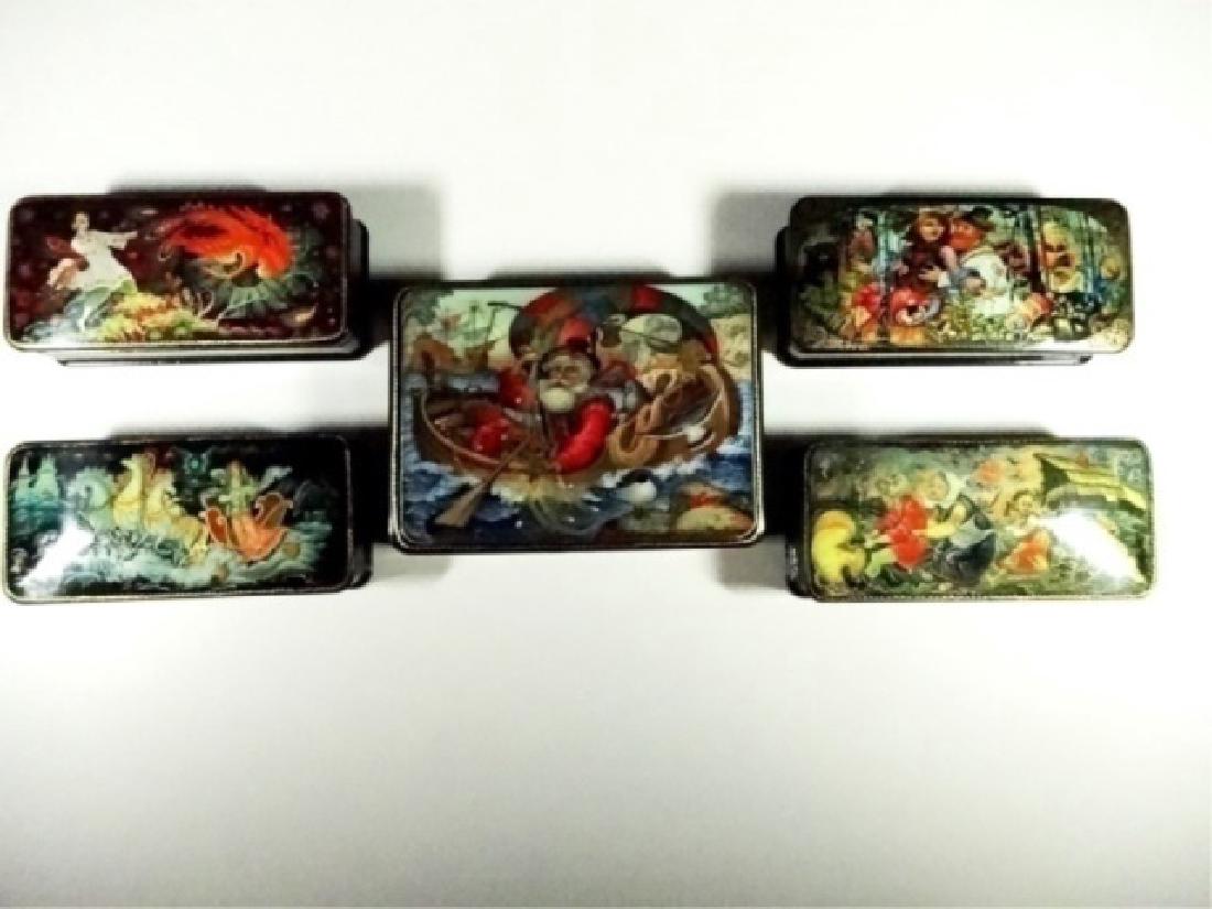 5 PC RUSSIAN HAND PAINTED LACQUERED BOXES, ARTIST (1 of 16)