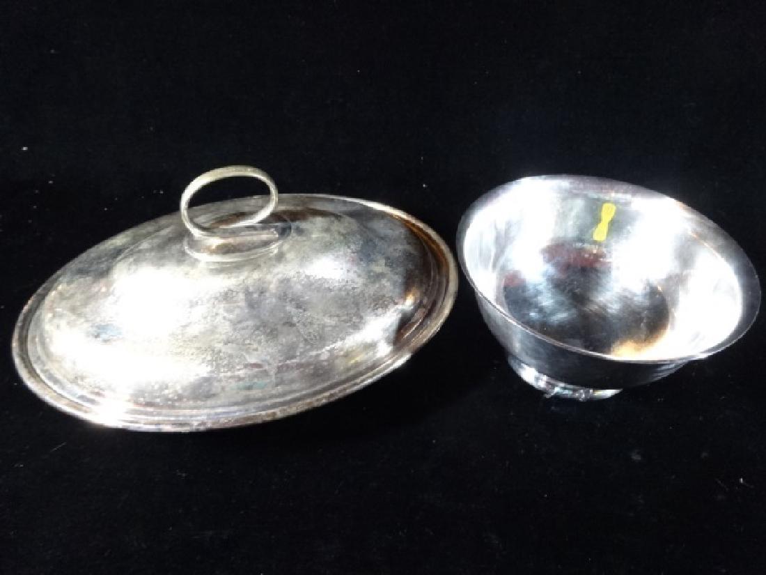 2 PC SILVERPLATE OVAL LIDDED BOWL AND ROUND BOWL, VERY (1 of 5)