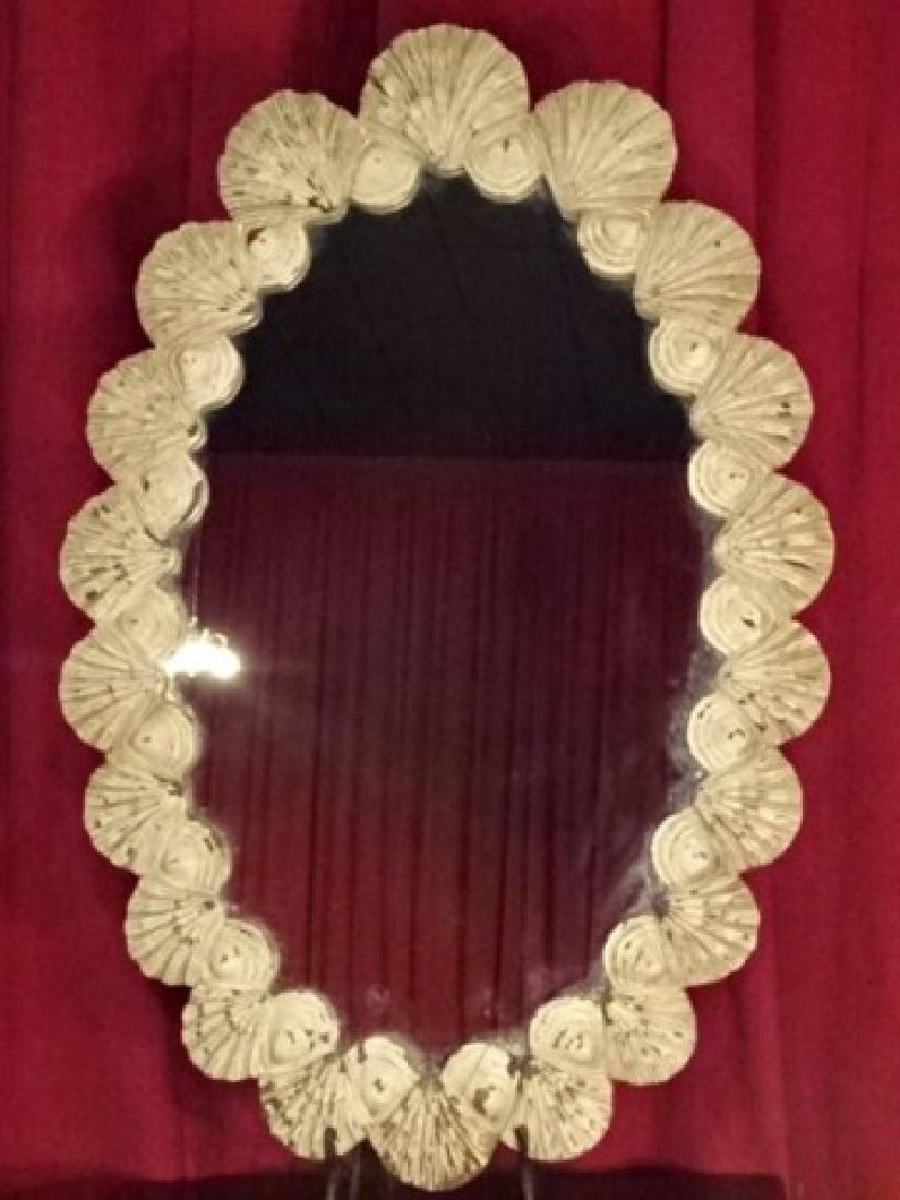 LARGE OVAL WOOD SEASHELL MIRROR, MID CENTURY, WITH (1 of 5)