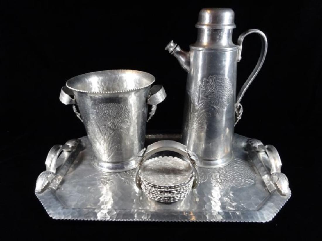 14 PIECE VINTAGE HAMMERED ALUMINUM BARWARE, CIRCA (1 of 5)