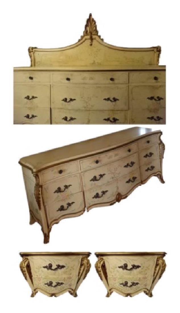 4 PC LOUIS XV STYLE KING BEDROOM SET, GILT AND PAINTED (1 of 10)