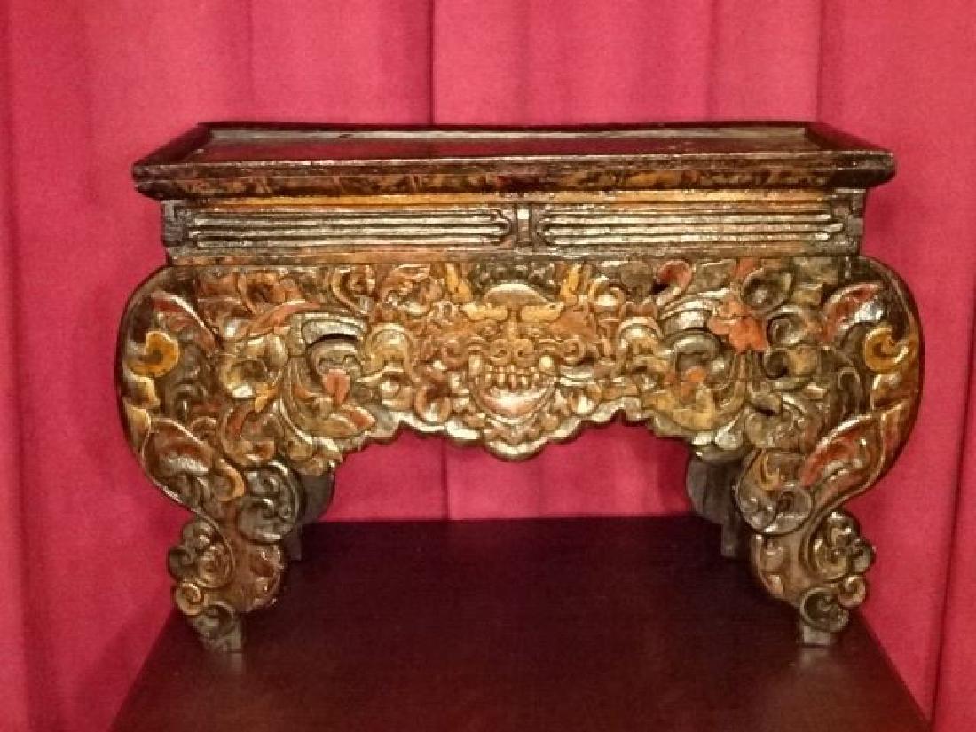 CHINESE TIBETAN RECTANGULAR WOOD TABLE, CARVED DEMON (1 of 8)
