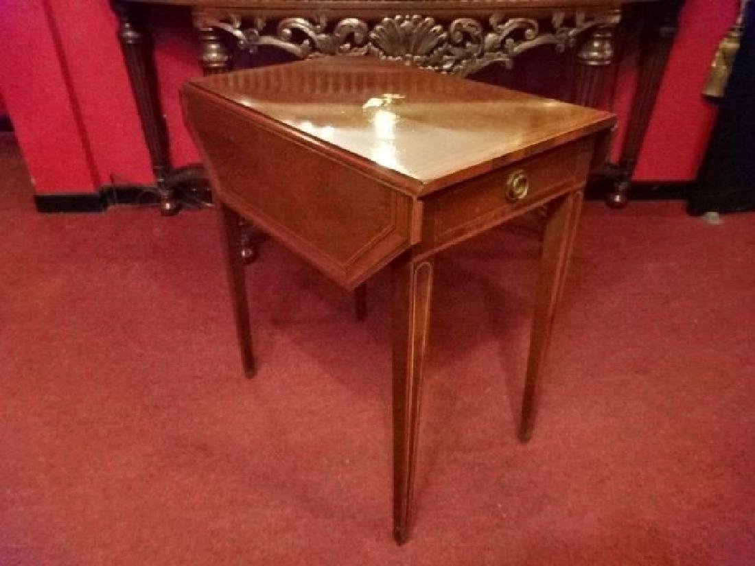 MAHOGANY DROP LEAF TABLE, INLAID DESIGNS, SINGLE DRAWER (1 of 6)