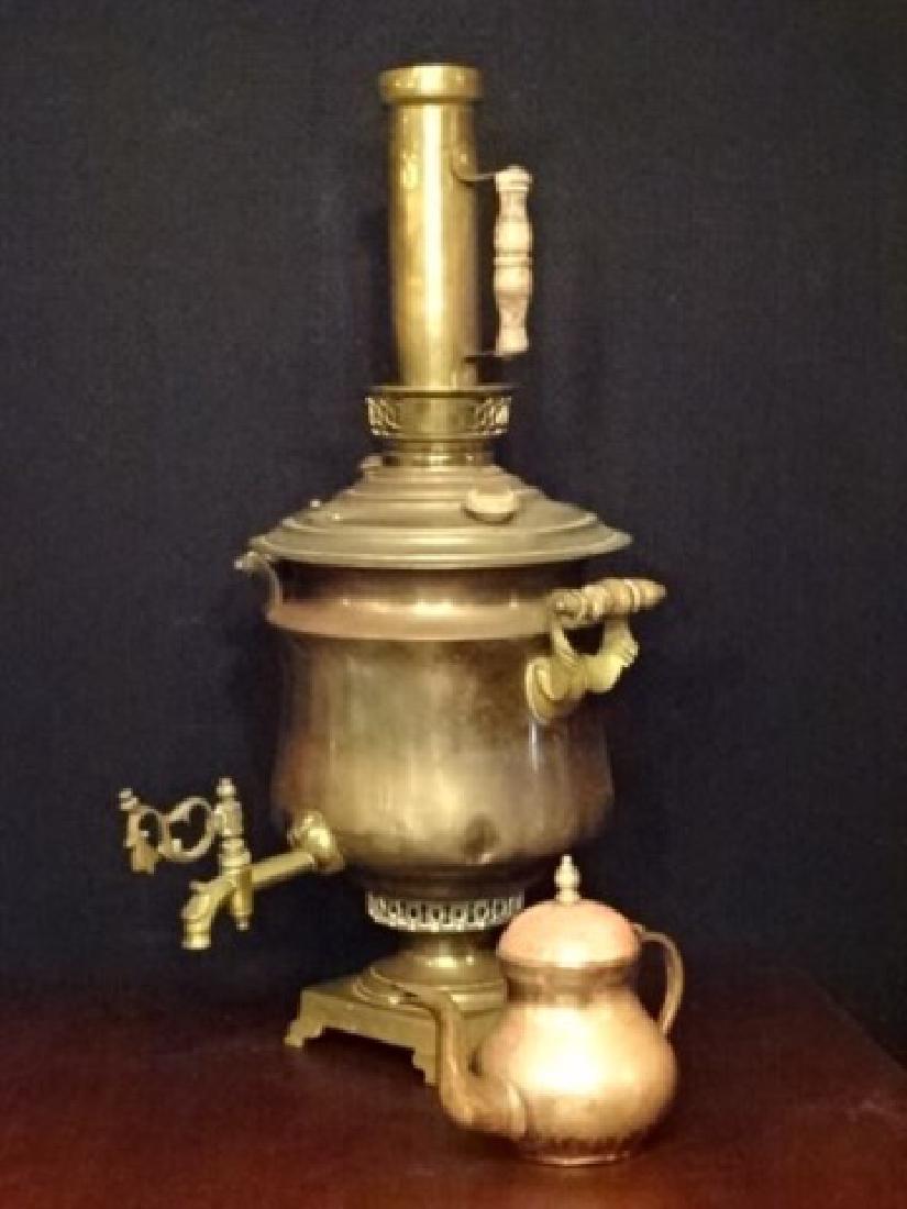 2 PC BRASS SAMOVAR AND COPPER TEAPOT, GOOD VINTAGE (1 of 14)