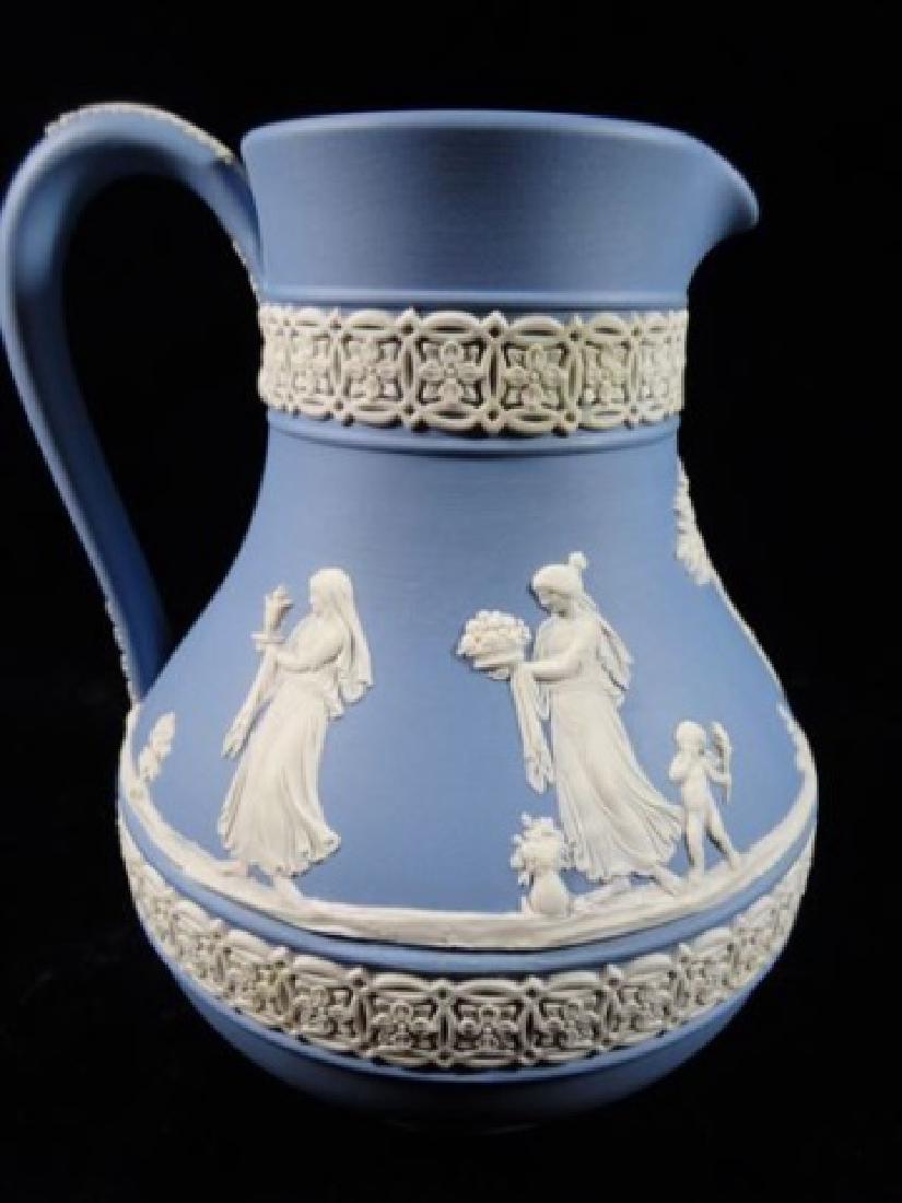 WEDGWOOD JASPERWARE PITCHER, BLUE AND WHITE PORCELAIN, (1 of 4)