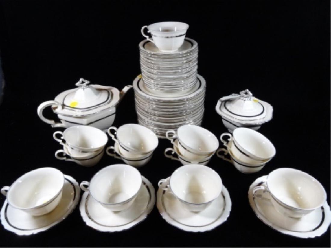 49 PC ROYAL EPIAG CZECHOSLOVAKIA CHINA SERVICE, WITH: 49 PC ROYAL EPIAG CZECHOSLOVAKIA CHINA SERVICE, WITH PLATINUM BAND, INCLUDES TEAPOT, SUGAR WITH LID, CUPS, SAUCERS, AND PLATES, VERY GOOD CONDITION, SKU377.16