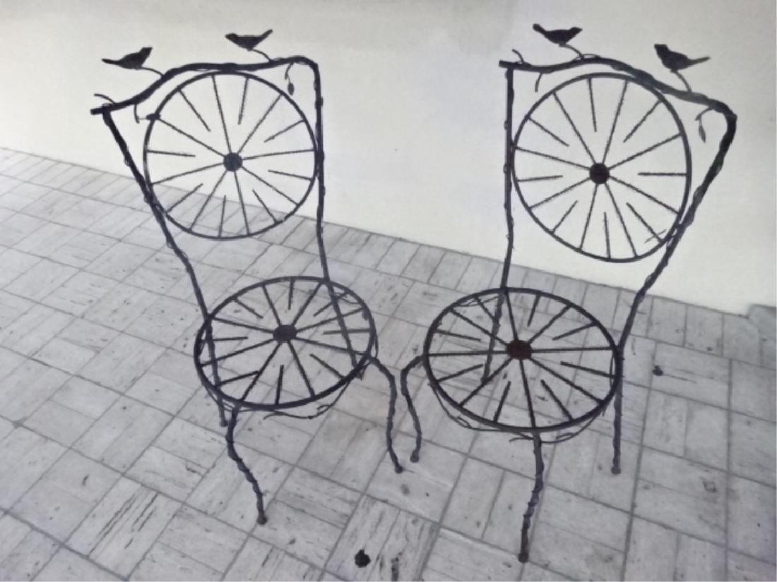 PAIR VINTAGE METAL AND WIRE CHAIRS, EACH WITH 2 SMALL (1 of 9)