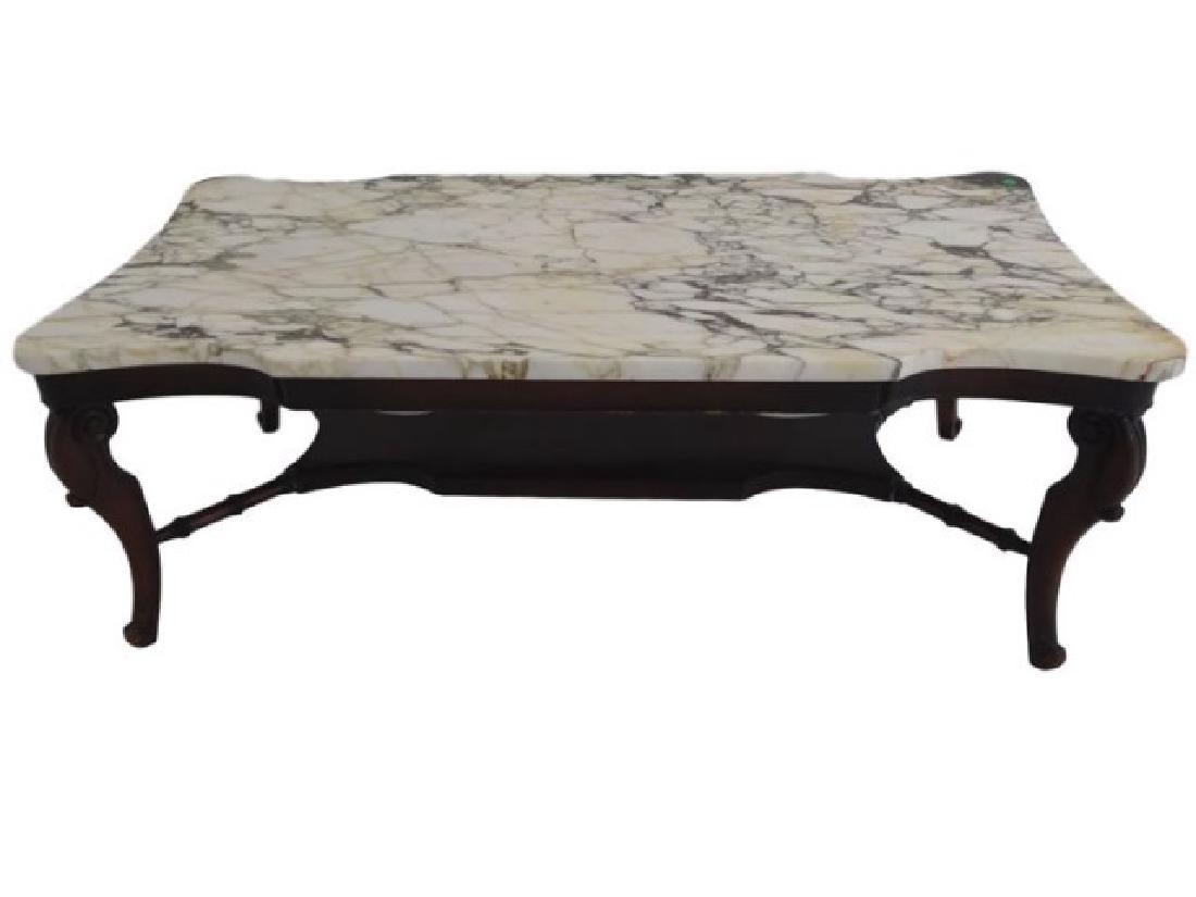 MAHOGANY MARBLE TOP COFFEE TABLE, RECTANGULAR WHITE (1 of 5)