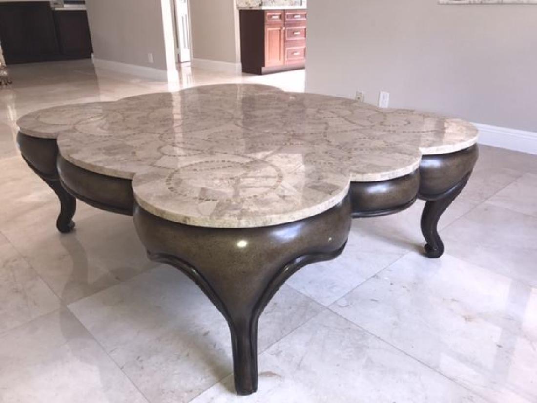 CONTEMPORARY MARBLE TOP COFFEE TABLE, SCALLOPED EDGE, (1 of 7)