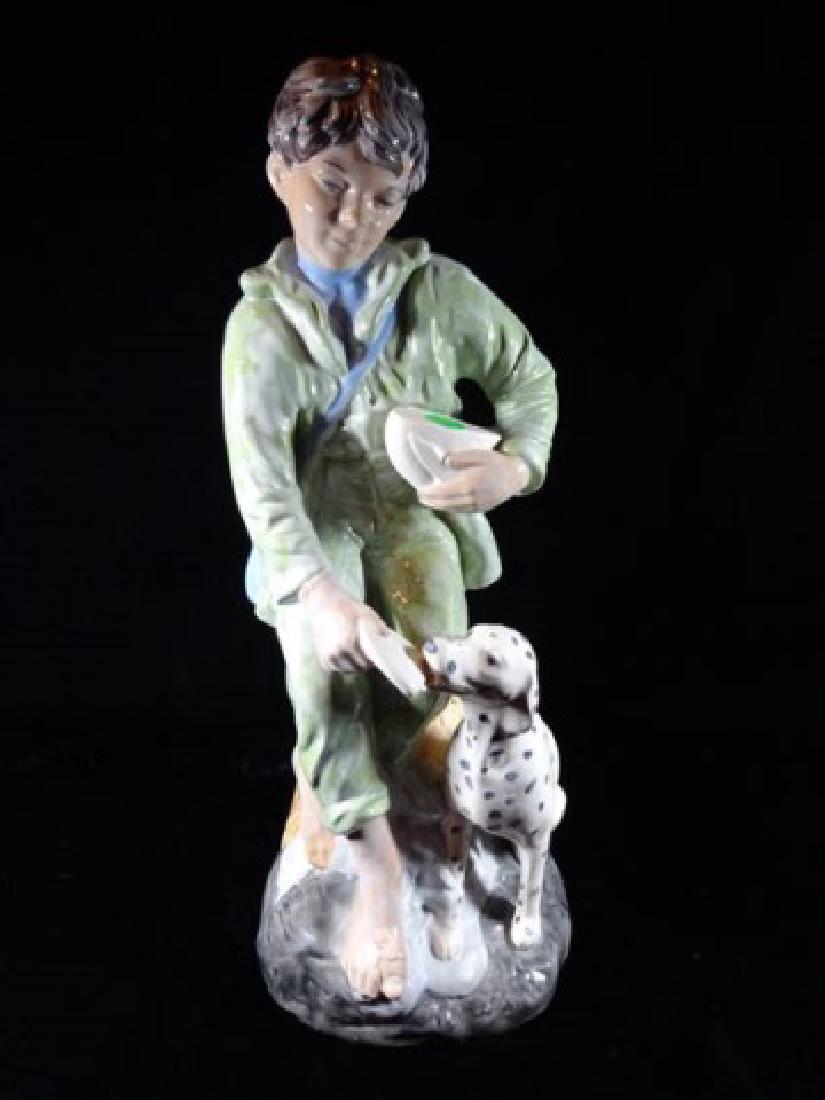 LARGE PORCELAIN SCULPTURE BOY WITH DALMATIAN, UNMARKED, (1 of 4)