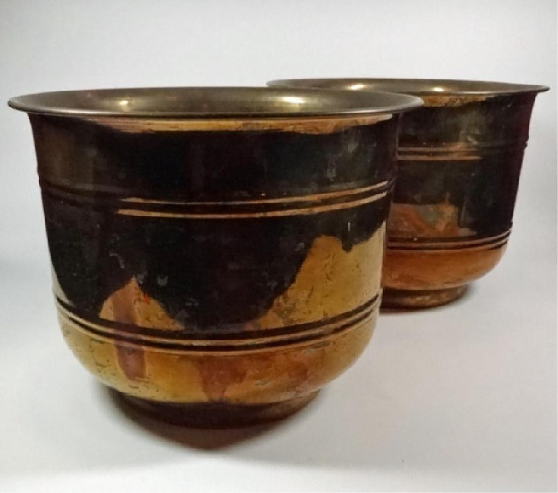 PAIR BRASS PLANTERS, SOME TARNISHING, APPROX 6.75" X (1 of 4)