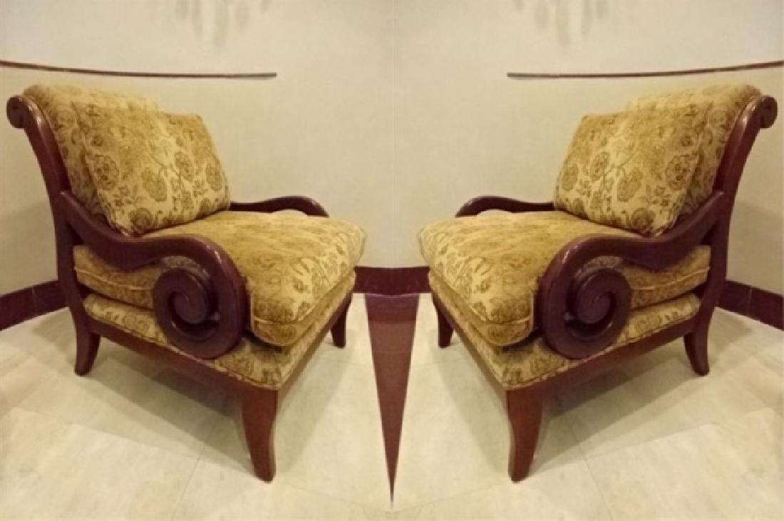 PAIR REGENCY STYLE ARMCHAIRS WITH SCROLL ARMS, DARK (1 of 9)