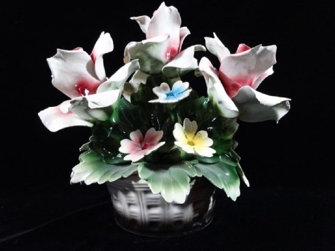 LARGE CAPODIMONTE STYLE PORCELAIN FLOWERS IN BASKET, (1 of 3)