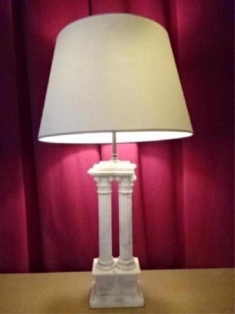MARBLE IONIC COLUMN TABLE LAMP, 2 WHITE MARBLE COLUMNS (1 of 6)