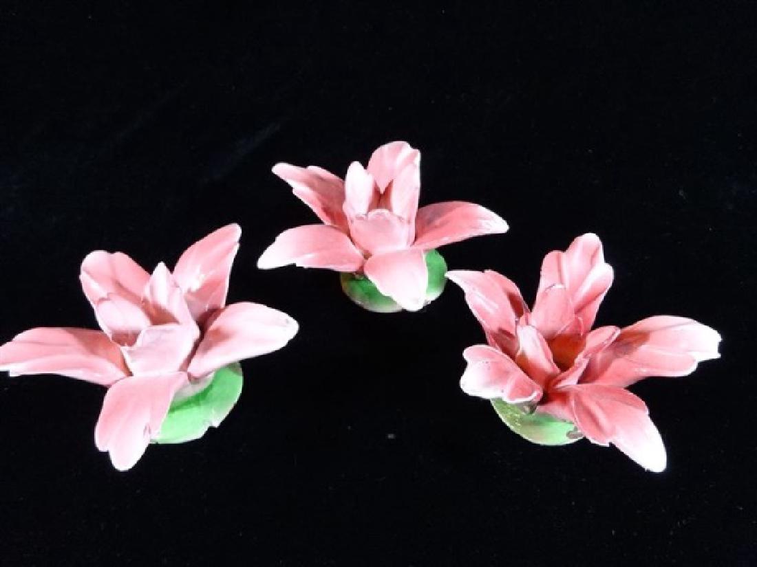 3 CAPODIMONTE ITALIAN PORCELAIN FLORAL CANDLE HOLDERS, (1 of 4)