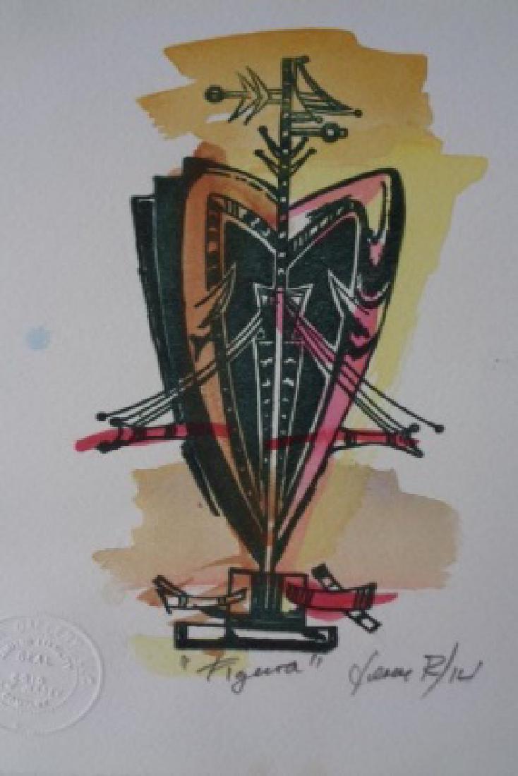 JOSE MIJARES (CUBAN, 1921-2004) MIXED MEDIA, "FIGURA" ,: JOSE MIJARES (CUBAN, 1921-2004) MIXED MEDIA, "FIGURA" , A/P ORIGINAL RECREATION 2014, ENGRAVING / PAPER / WATERCOLOR - HAND COLORED , HAND COLORED IN WATER COLOR PRIOR TO THE PRINTING OF THE IMAGE. PE