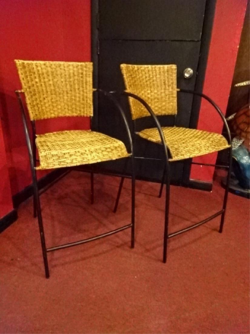 PAIR METAL AND RATTAN BARSTOOLS, COUNTER HEIGHT, VERY (1 of 7)