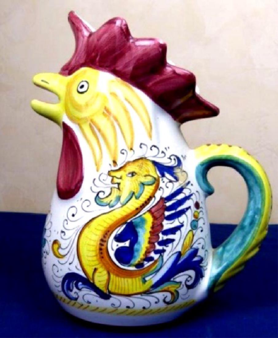 ITALIAN POTTERY PITCHER IN THE SHAPE OF ROOSTER, HAND (1 of 2)