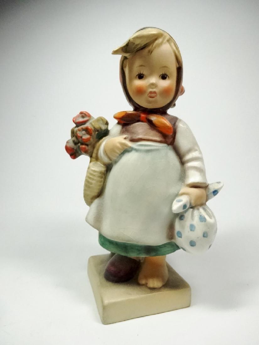 GOEBEL HUMMEL PORCELAIN FIGURINE, "WEARY WANDERER",: GOEBEL HUMMEL PORCELAIN FIGURINE, "WEARY WANDERER", LITTLE GIRL WITH FLOWERS WEARING ONE SHOE, APPROX 6"H, MINOR CRAZING COMMENSURATE WITH AGE