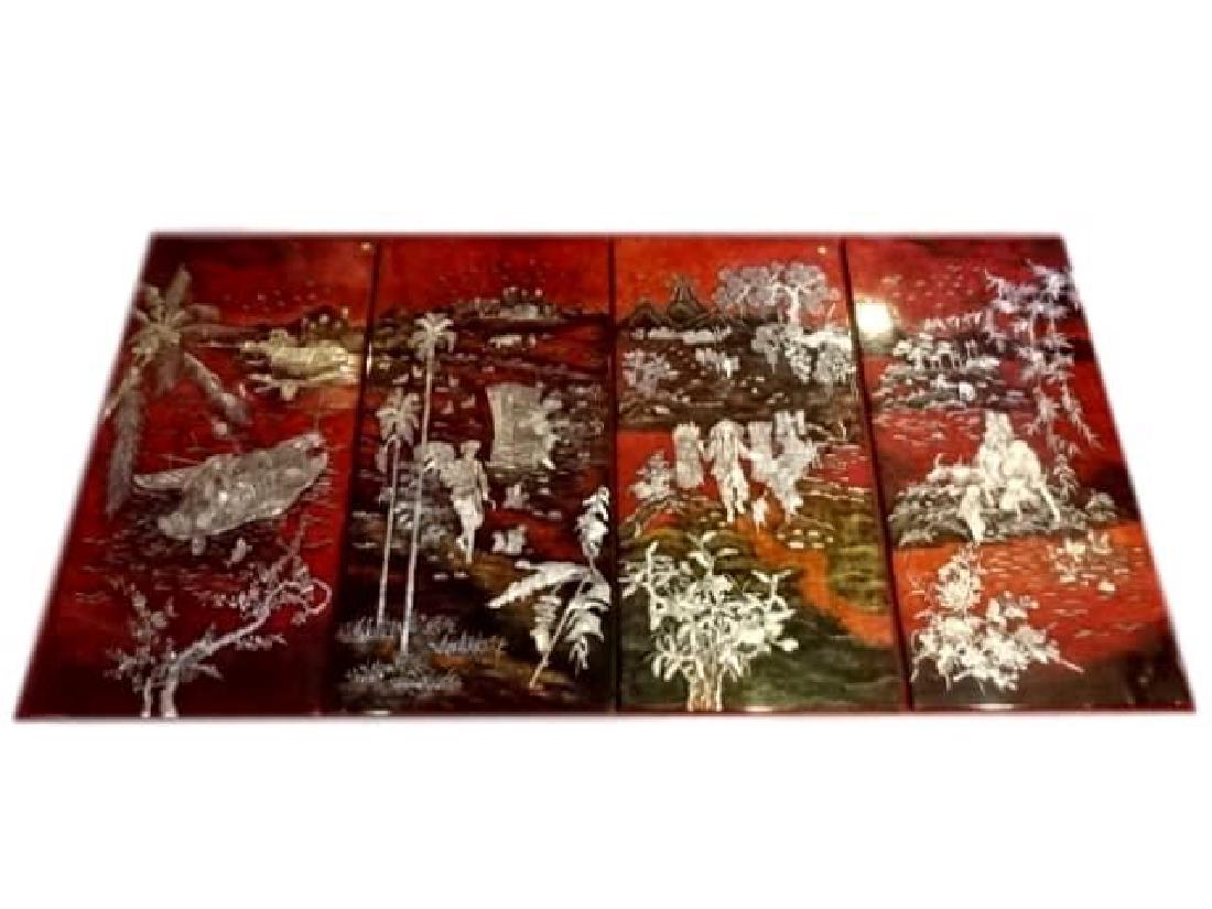 4 LARGE CHINESE MOTHER OF PEARL PANELS, INLAID MOTHER (1 of 12)