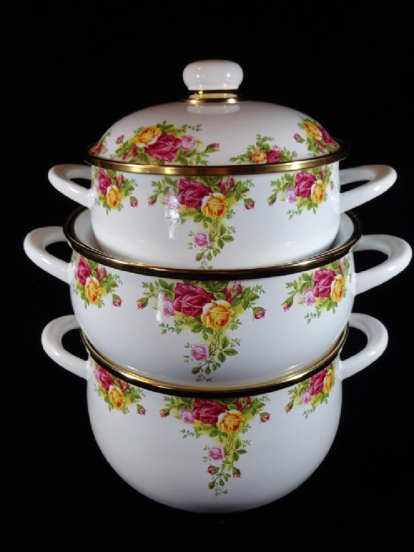 3 PC ROYAL ALBERT COOKWARE, 3 CASSEROLES WITH LIDS, OLD (1 of 4)
