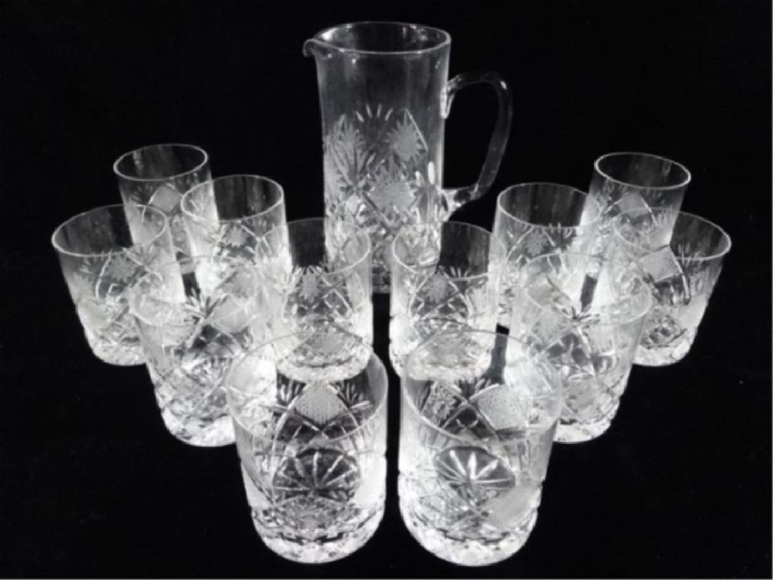 13 PC VINTAGE CUT CRYSTAL PITCHER AND GLASSES, VERY (1 of 4)