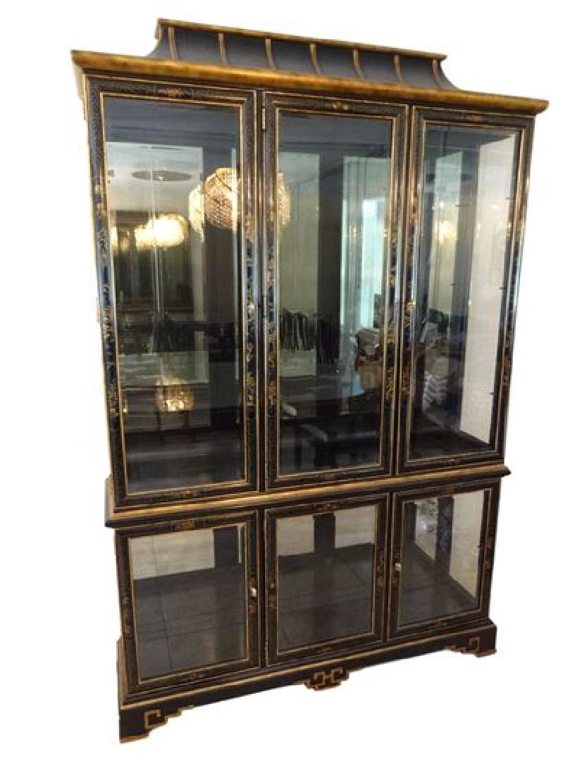 CHINOISERIE GILT AND ENAMEL BREAKFRONT DISPLAY CABINET, (1 of 3)