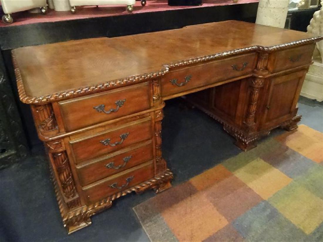 OAK DESK, 6 DRAWERS AND SINGLE CABINET, BRASS PULLS, (1 of 6)