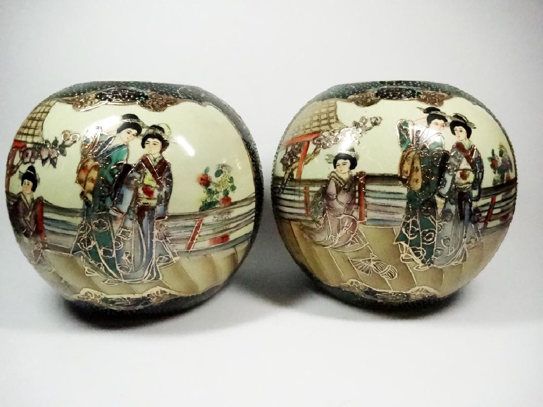 PAIR ROYAL SATSUMA ROUND VASES, FIGURAL SCENES, APPROX (1 of 10)