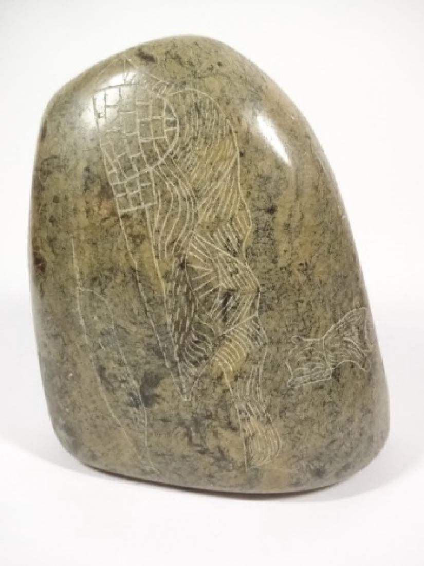 INUIT CARVED SOAPSTONE, SIGNED MOSES KOONARK, POND (1 of 7)