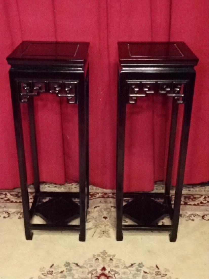 PAIR CHINESE WOOD PEDESTALS, BLACK ENAMEL FINISH, (1 of 7)