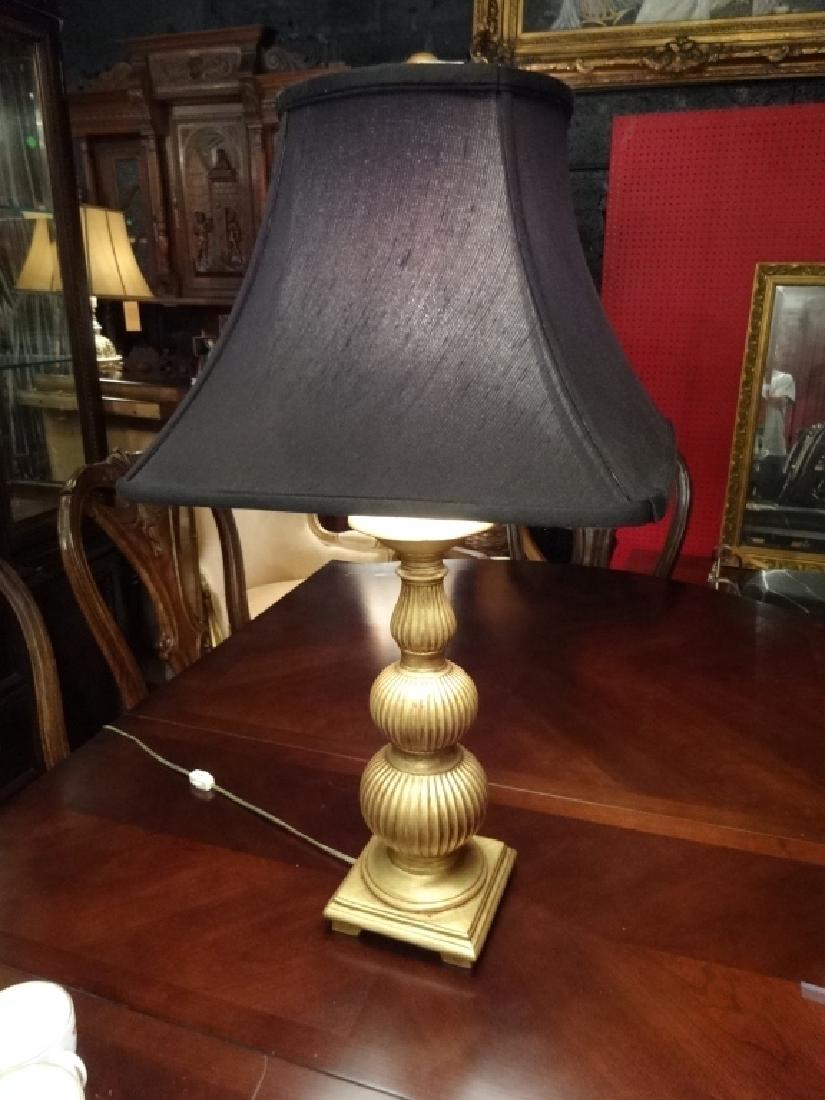 GOLD FINISH TABLE LAMP, BLACK SHADE, STACKED ORBS ON (1 of 3)