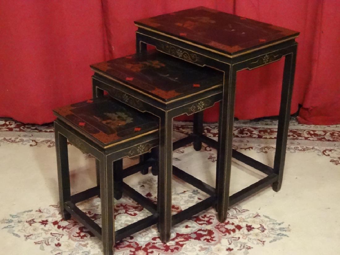 3 PIECE CHINESE NESTING TABLE SET, PAINTED LANDSCAPES, (1 of 4)
